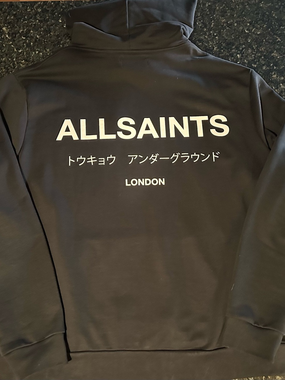 AllSaints Black Tokyo underground Logo Sweater with White Print